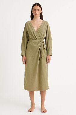 H&M Women's Green Wrap V-Neck Knee Length Dress XXL Long Sleeve